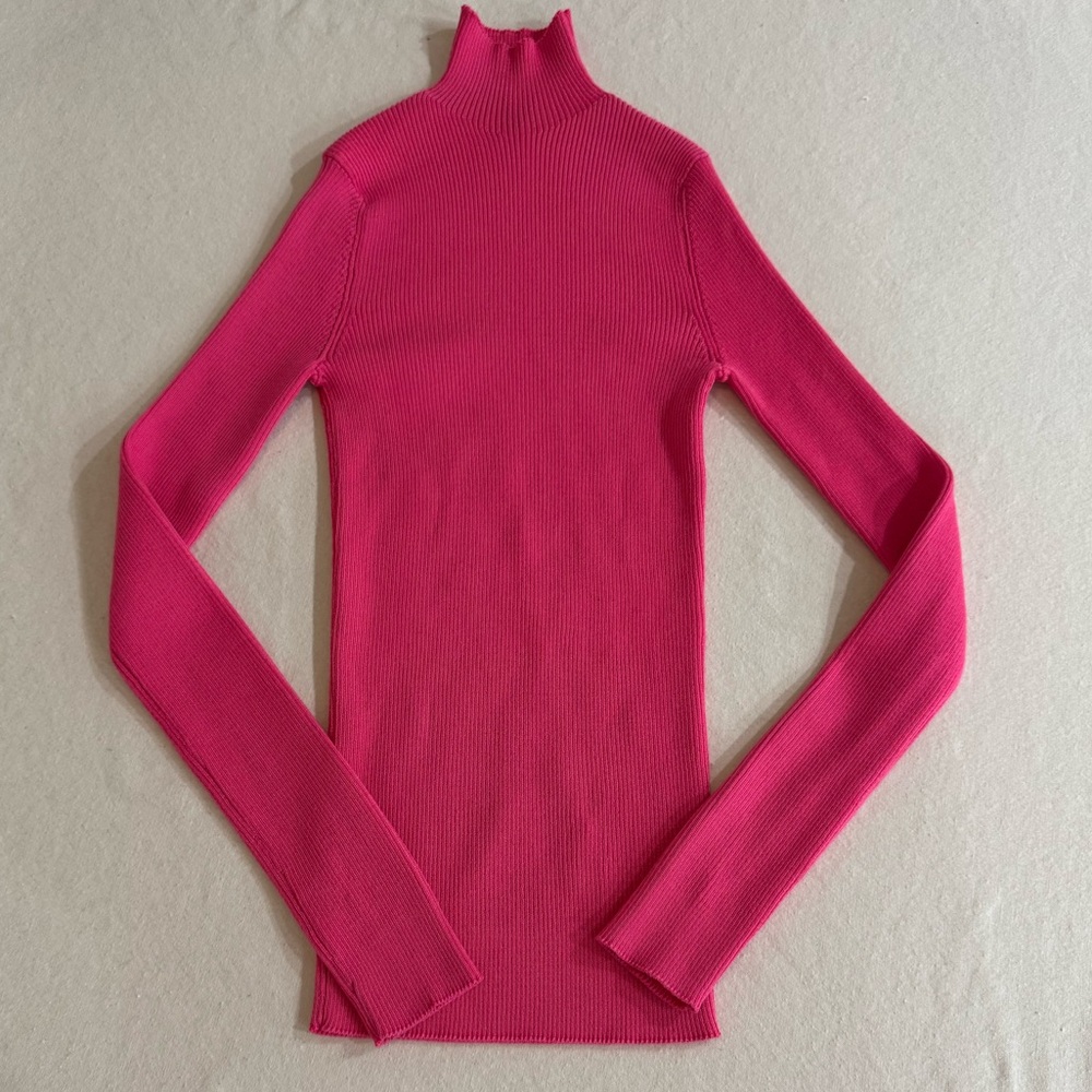 Maje hot pink turtle neck ribbed top Sz 1